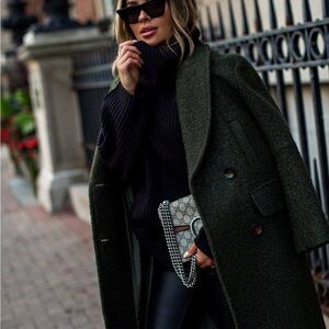 Olive Green Sherpa Teddy Coat | Double-Breasted Longline Jacket